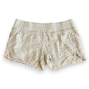 Tinseltown Cream Boho Dressy Feminine Lace High Waist Shorts With Beaded Hem